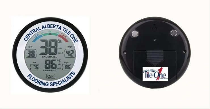 Central Alberta Tile One custom-branded thermo-hygrometer
