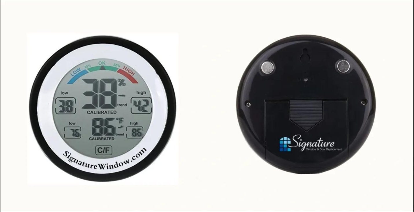 Signature Window & Door Replacement custom-branded thermo-hygrometer