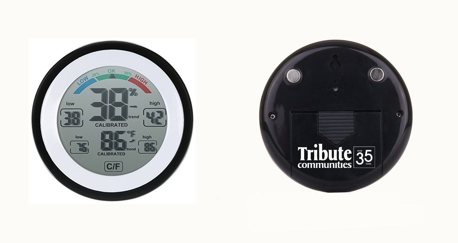 Tribute Communities custom-branded thermo-hygrometer